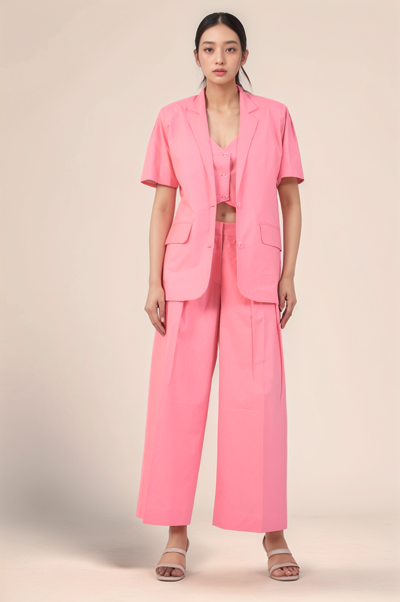 Pink Cotton Blazer Three Piece Co-ord suit