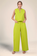 Lime Green Notch Neckline Cotton Jacket Co-ord Suit