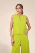 Lime Green Notch Neckline Cotton Jacket