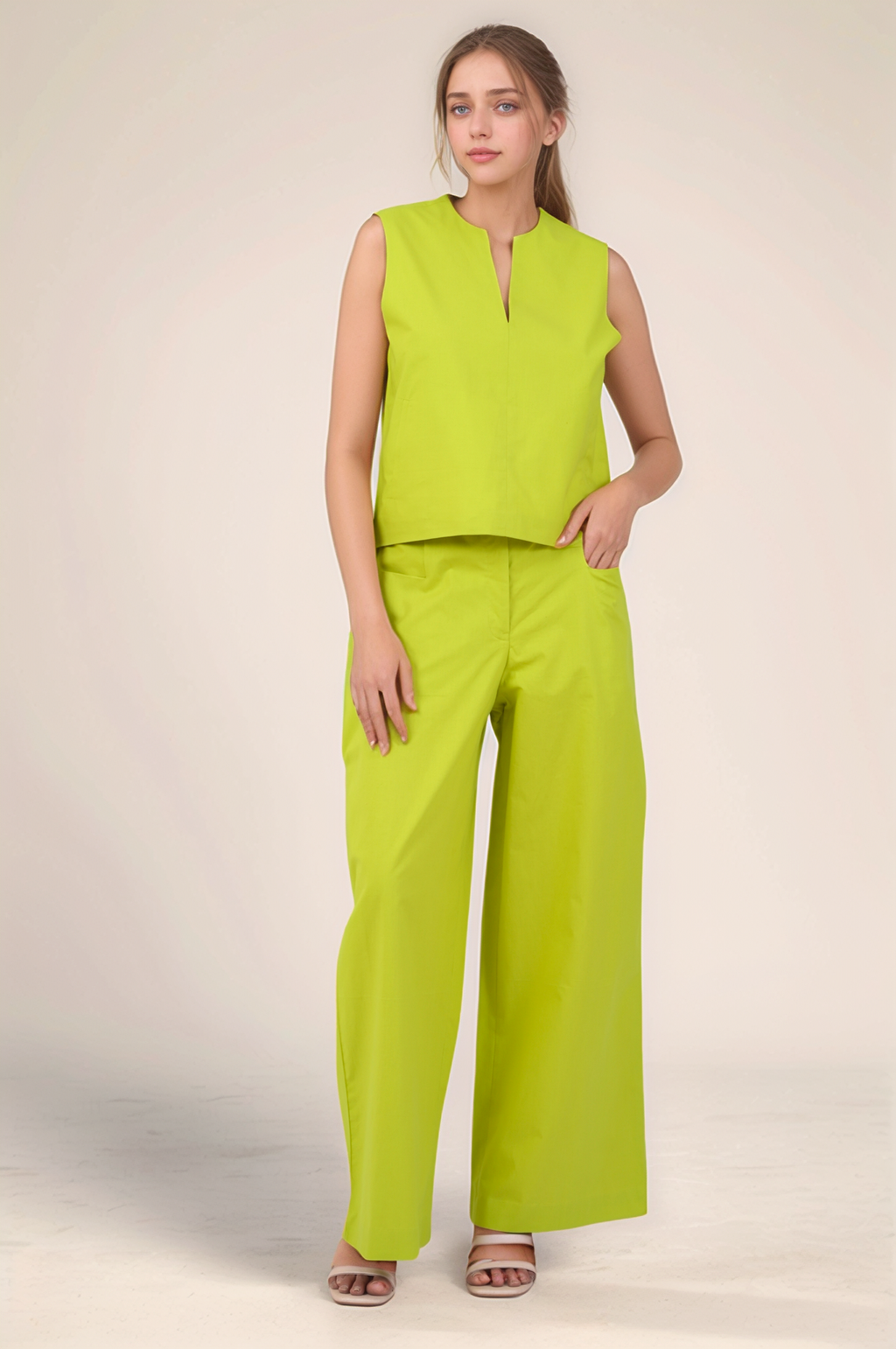 Lime Green Cotton Loose Trouser
