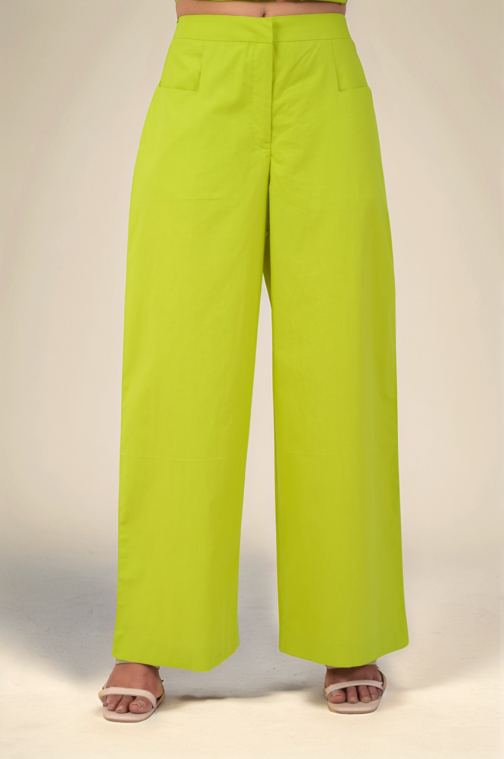 Lime Green Notch Neckline Cotton Jacket Co-ord Suit