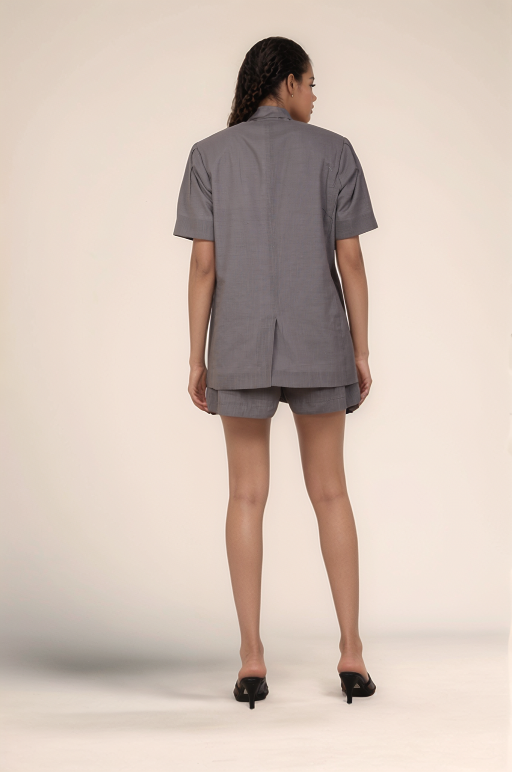 Grey Short Sleeve Cotton Co-ord Suit