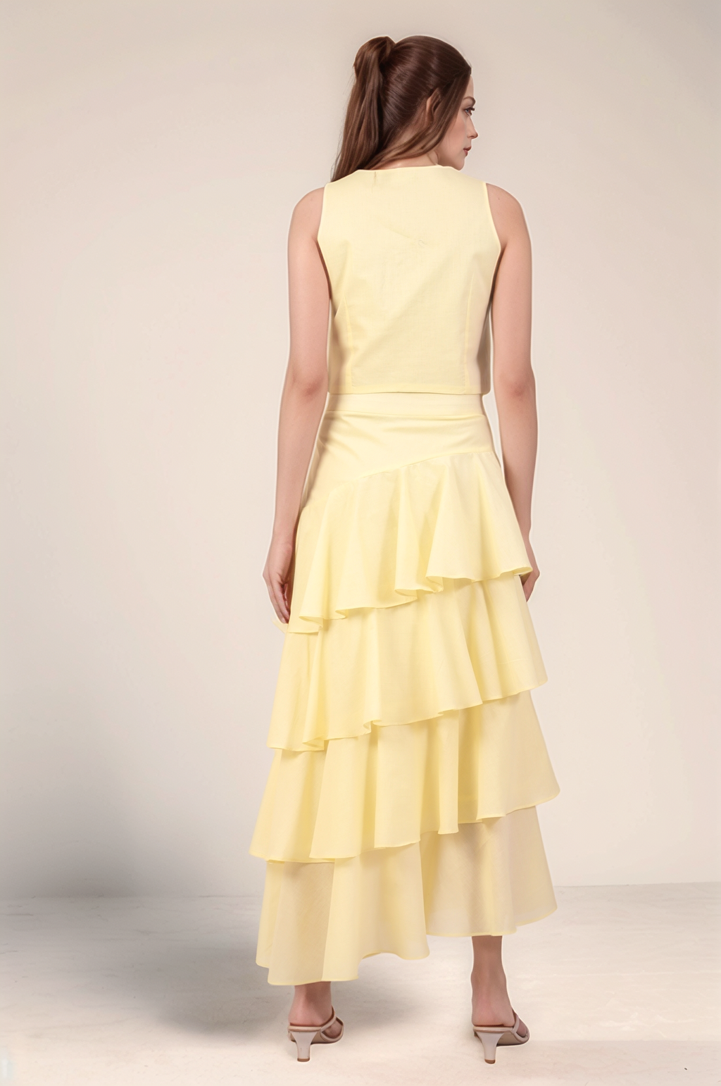 Pale Yellow Cotton Layered Skirt