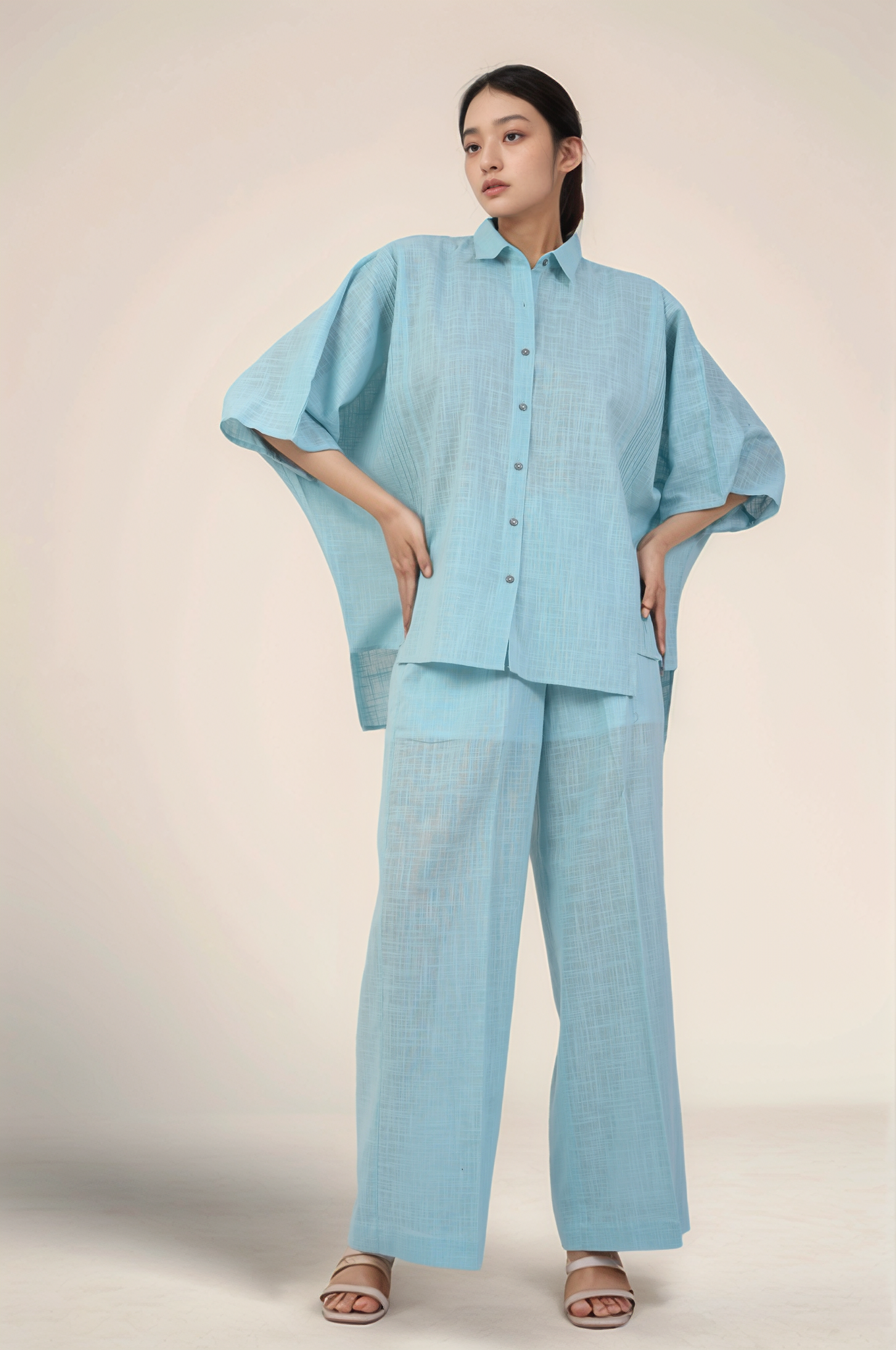 Powder Blue Batwing Sleeve Shirt  Co-ord suit