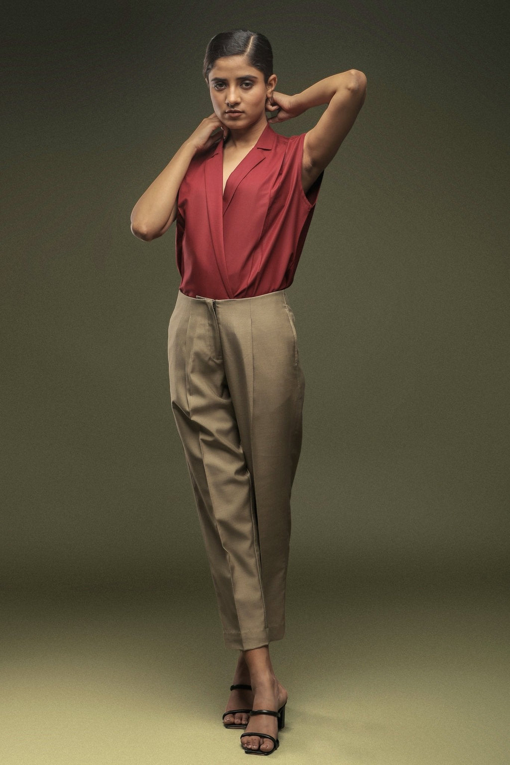 Beige Ankle Length Baggy Pant - Dheeraj Sharma
