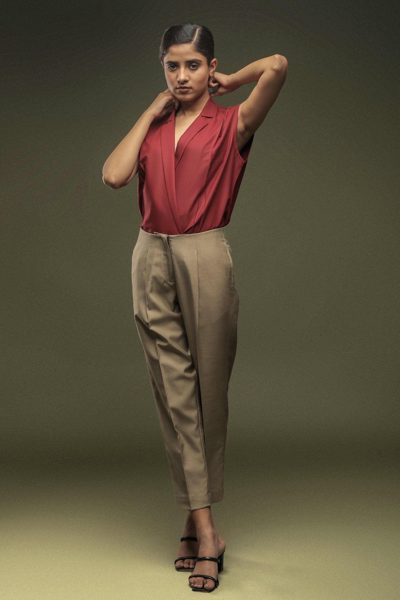 Beige Ankle Length Baggy Pant - Dheeraj Sharma