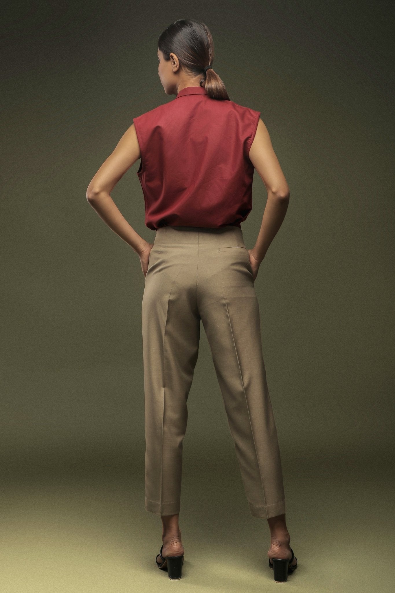 Beige Ankle Length Baggy Pant - Dheeraj Sharma