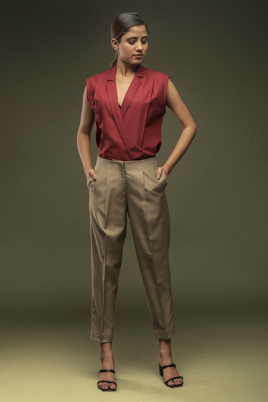 Beige Ankle Length Baggy Pant - Dheeraj Sharma