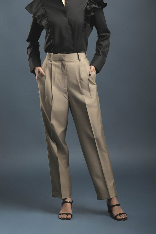 Beige Double Pleated Trouser - Dheeraj Sharma