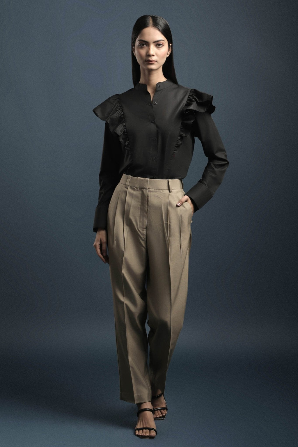Beige Double Pleated Trouser - Dheeraj Sharma
