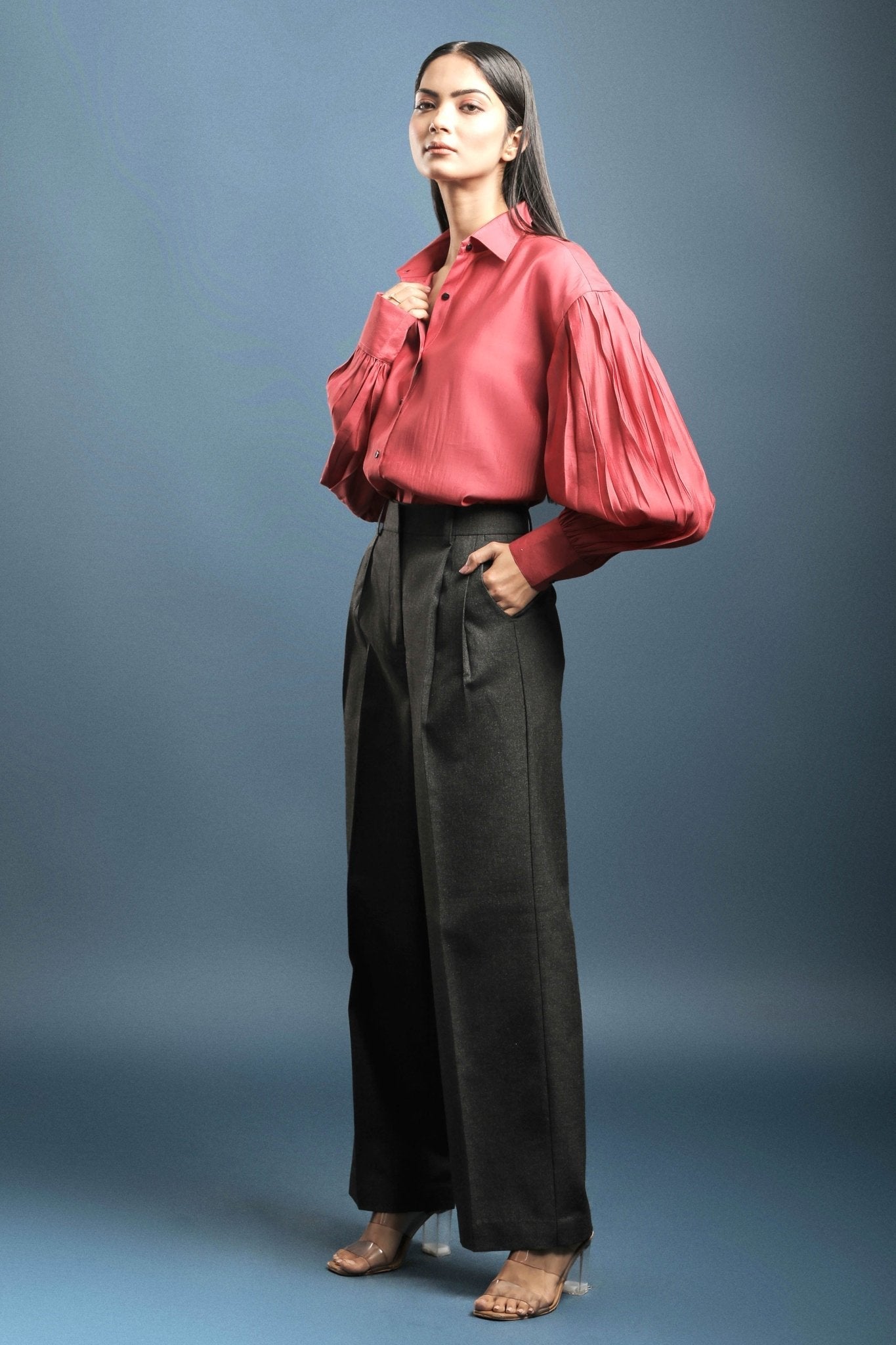 Dark Grey Pleated Trouser - Dheeraj Sharma