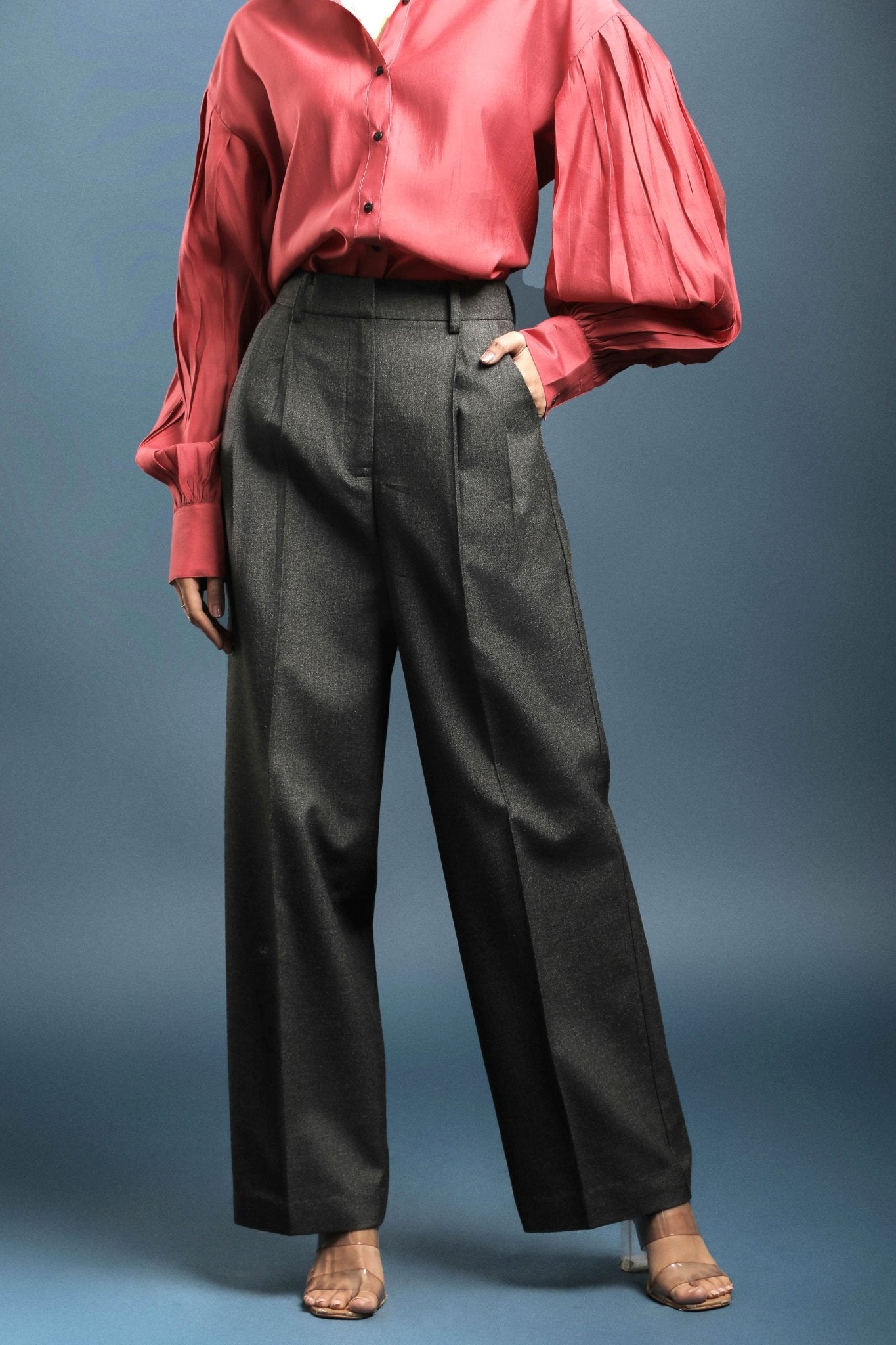 Dark Grey Pleated Trouser - Dheeraj Sharma