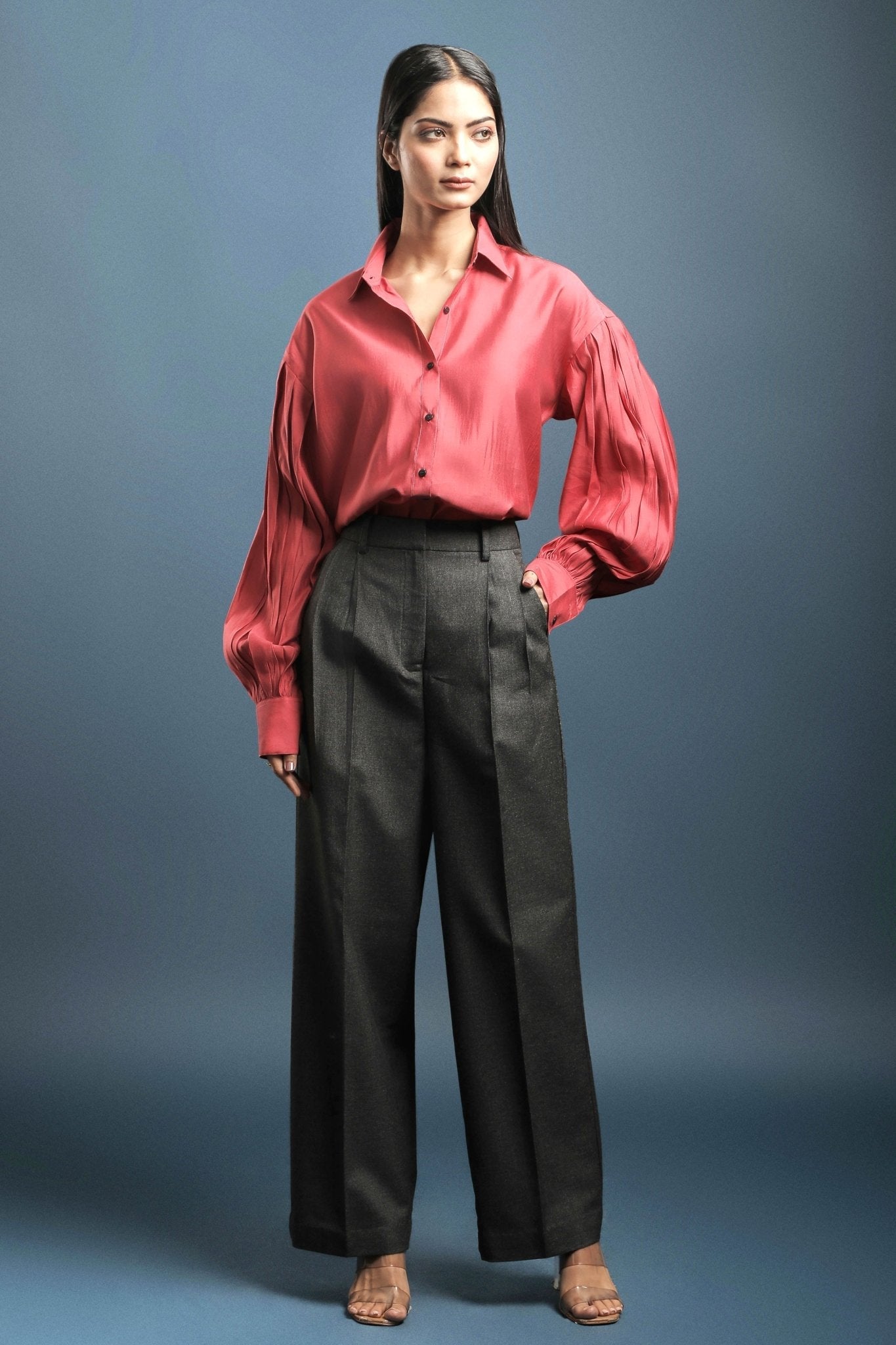 Dark Grey Pleated Trouser - Dheeraj Sharma