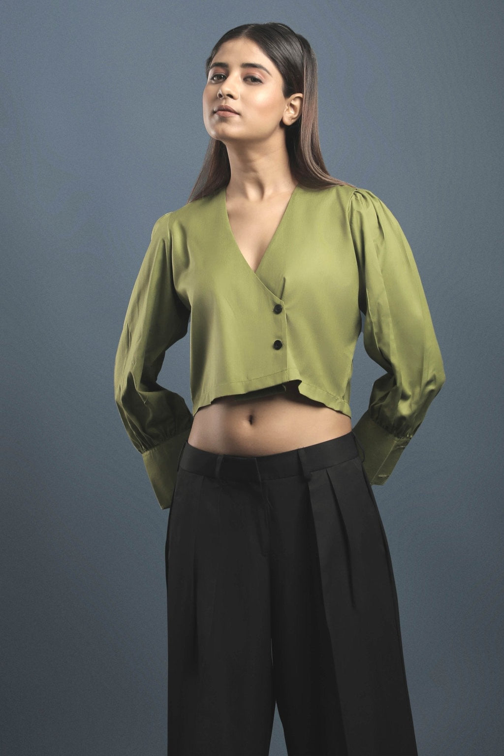 Green Overlapped Shirt - Dheeraj Sharma