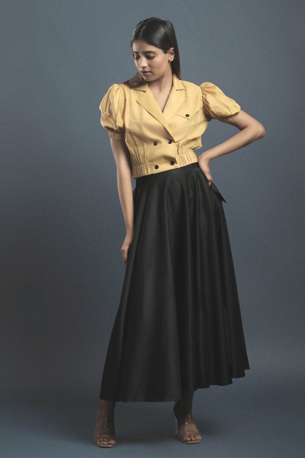 Ochre Yellow Double Breasted Shirt - Dheeraj Sharma