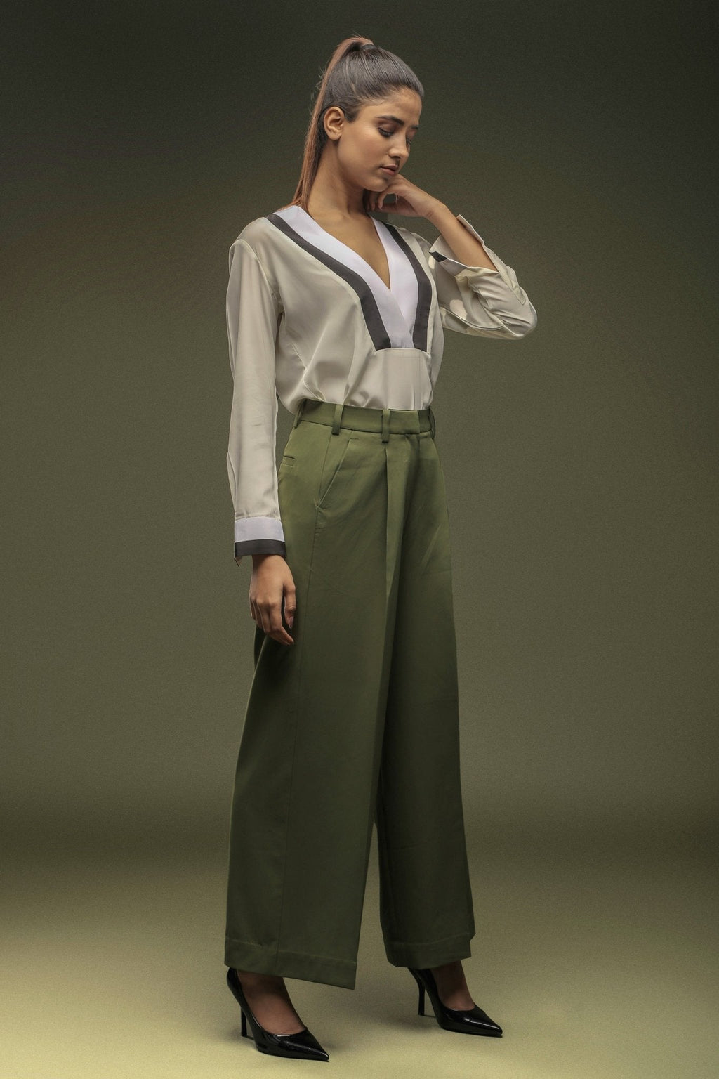 Off White V - Neck Shirt - Dheeraj Sharma