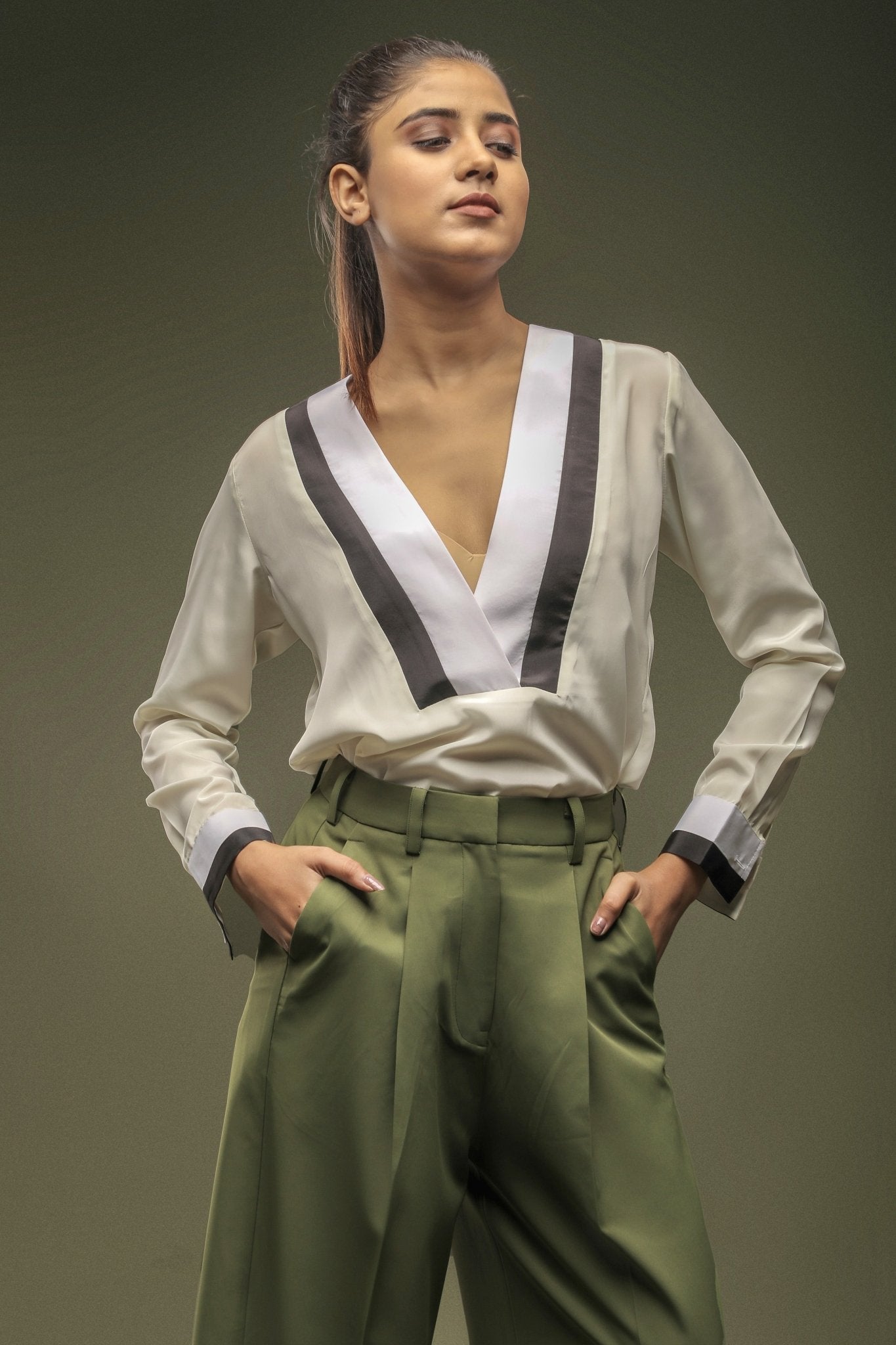 Off White V - Neck Shirt - Dheeraj Sharma