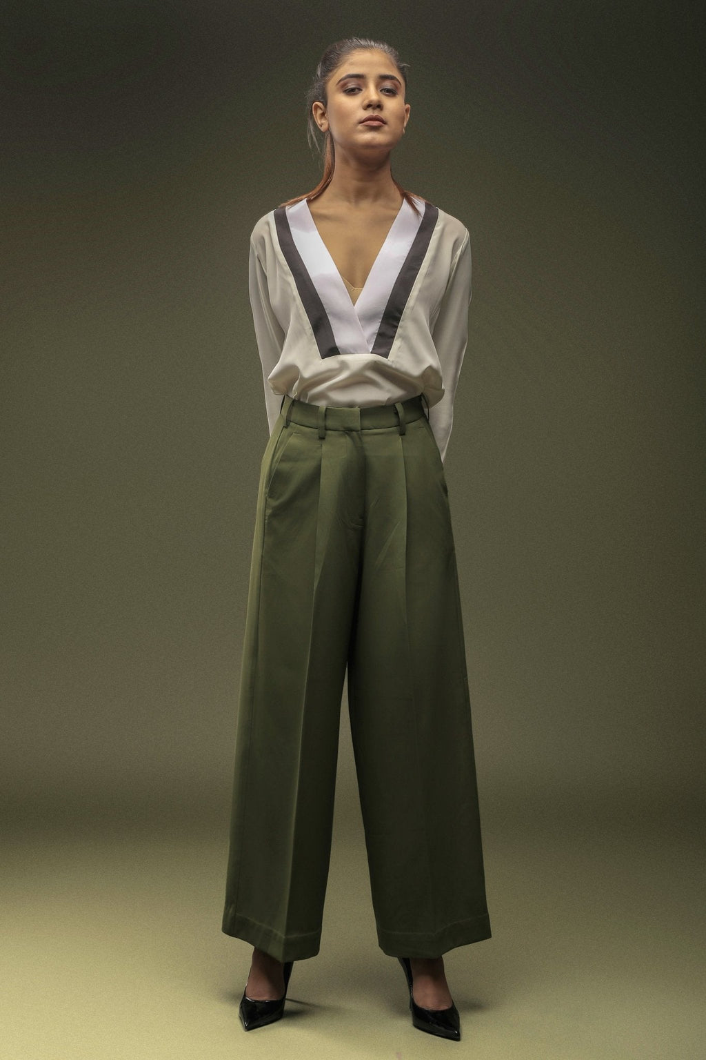 Off White V - Neck Shirt - Dheeraj Sharma