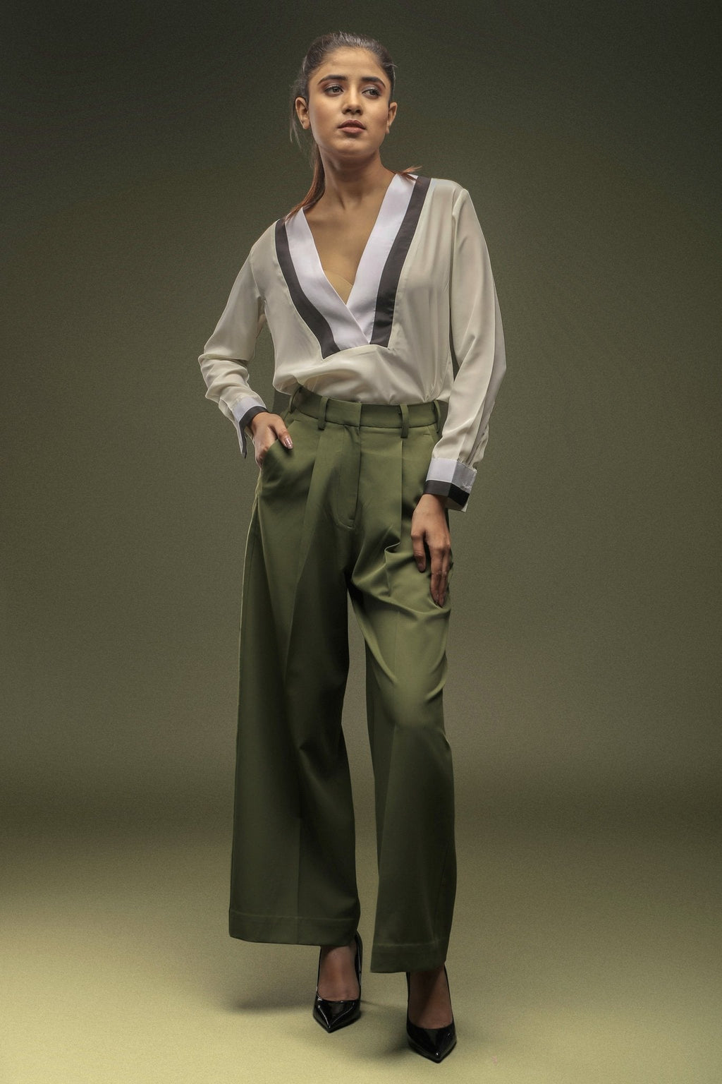 Off White V - Neck Shirt - Dheeraj Sharma