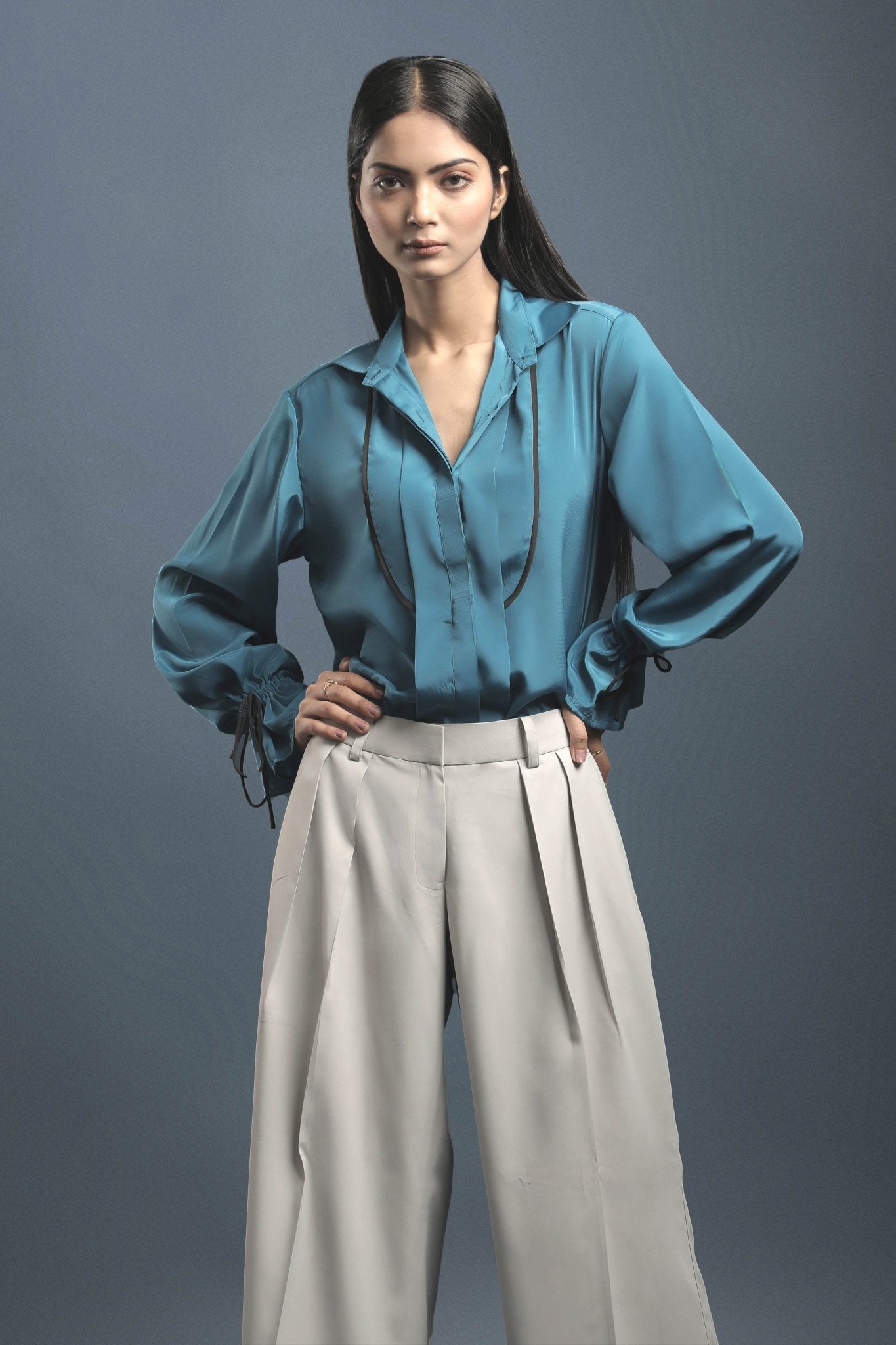 Rama Blue Crepe Shirt - Dheeraj Sharma