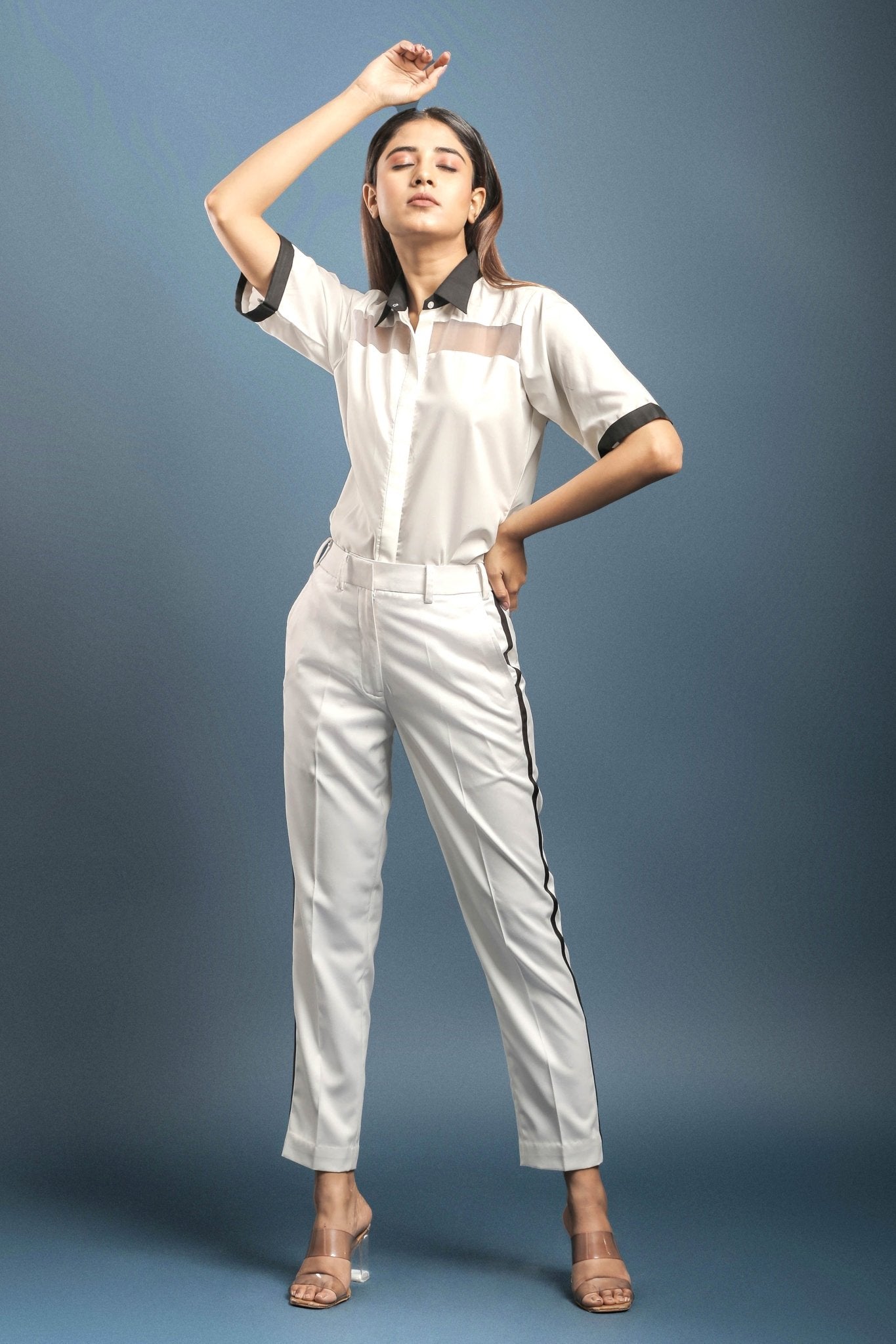 White Tuxedo Trouser - Dheeraj Sharma