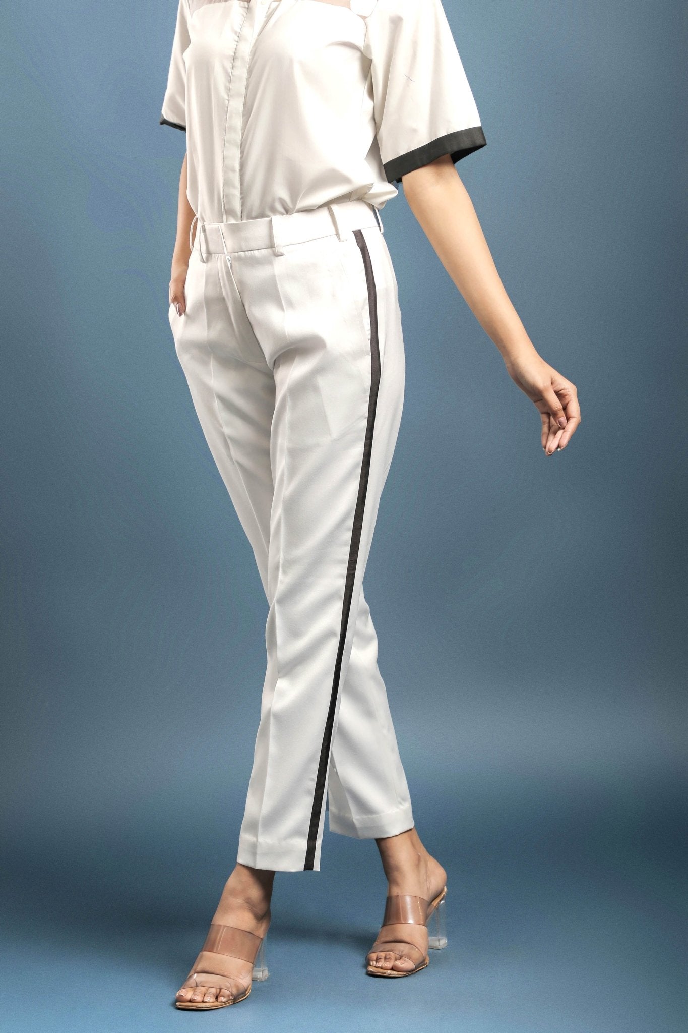 White Tuxedo Trouser - Dheeraj Sharma