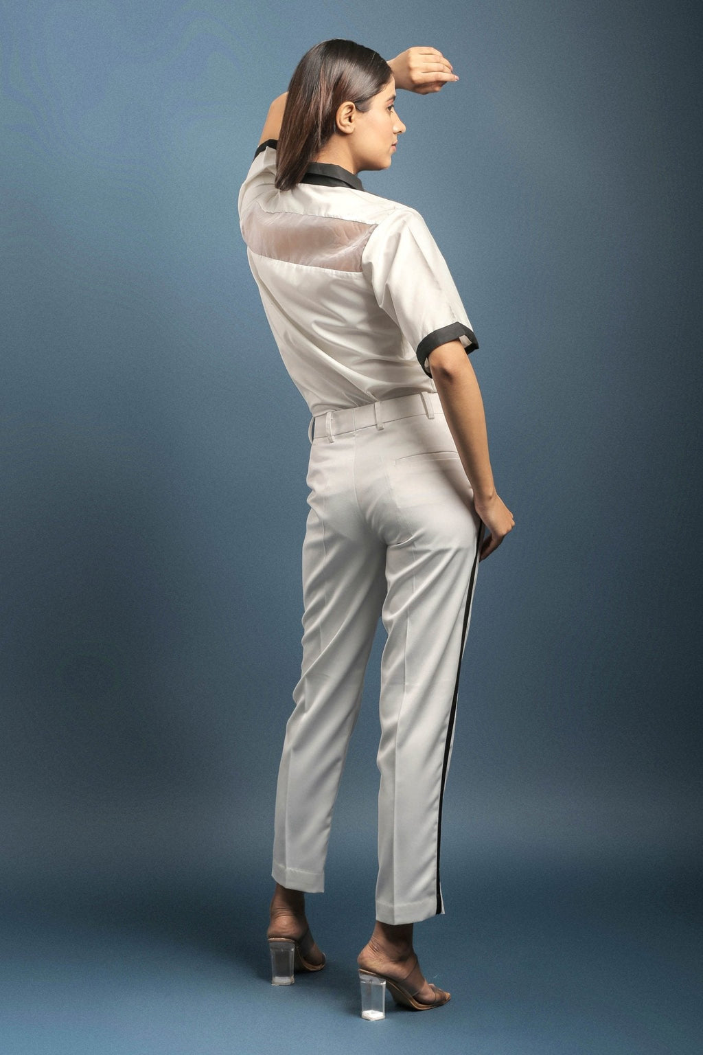White Tuxedo Trouser - Dheeraj Sharma