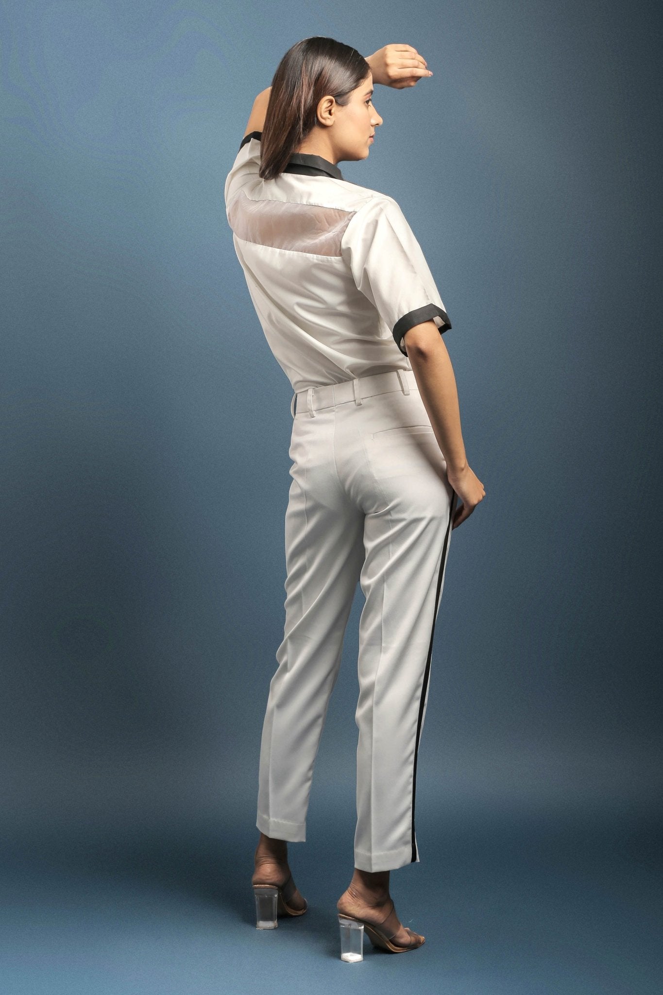 White Tuxedo Trouser - Dheeraj Sharma