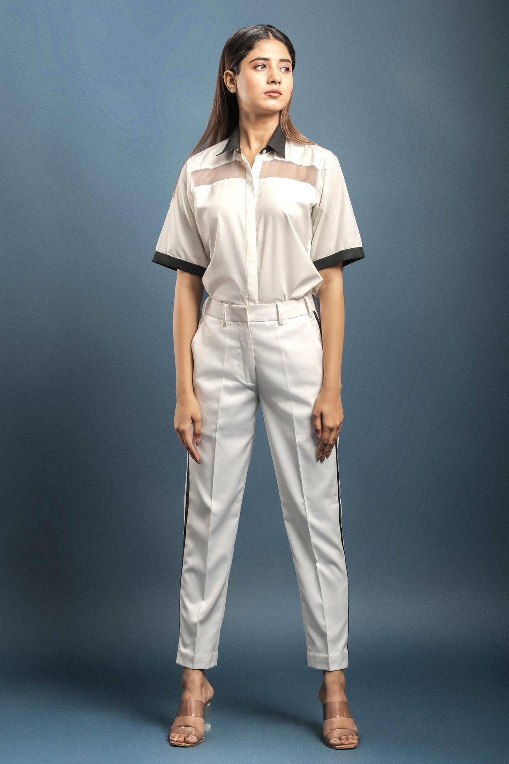 White Tuxedo Trouser - Dheeraj Sharma