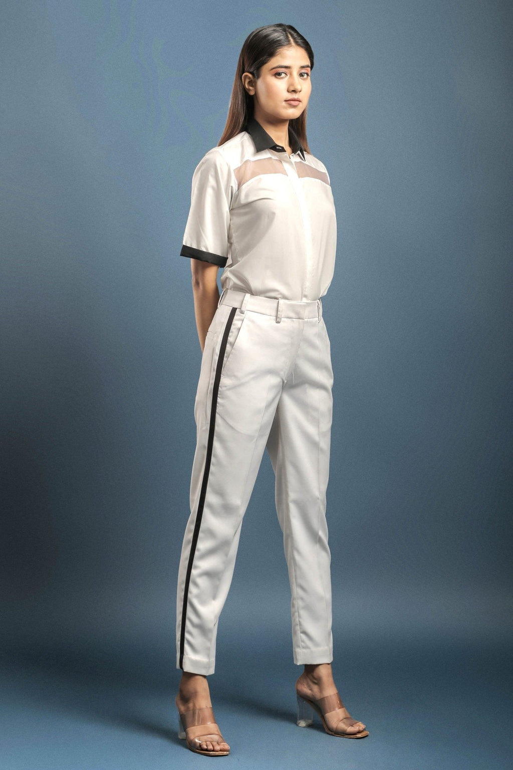 White Tuxedo Trouser - Dheeraj Sharma